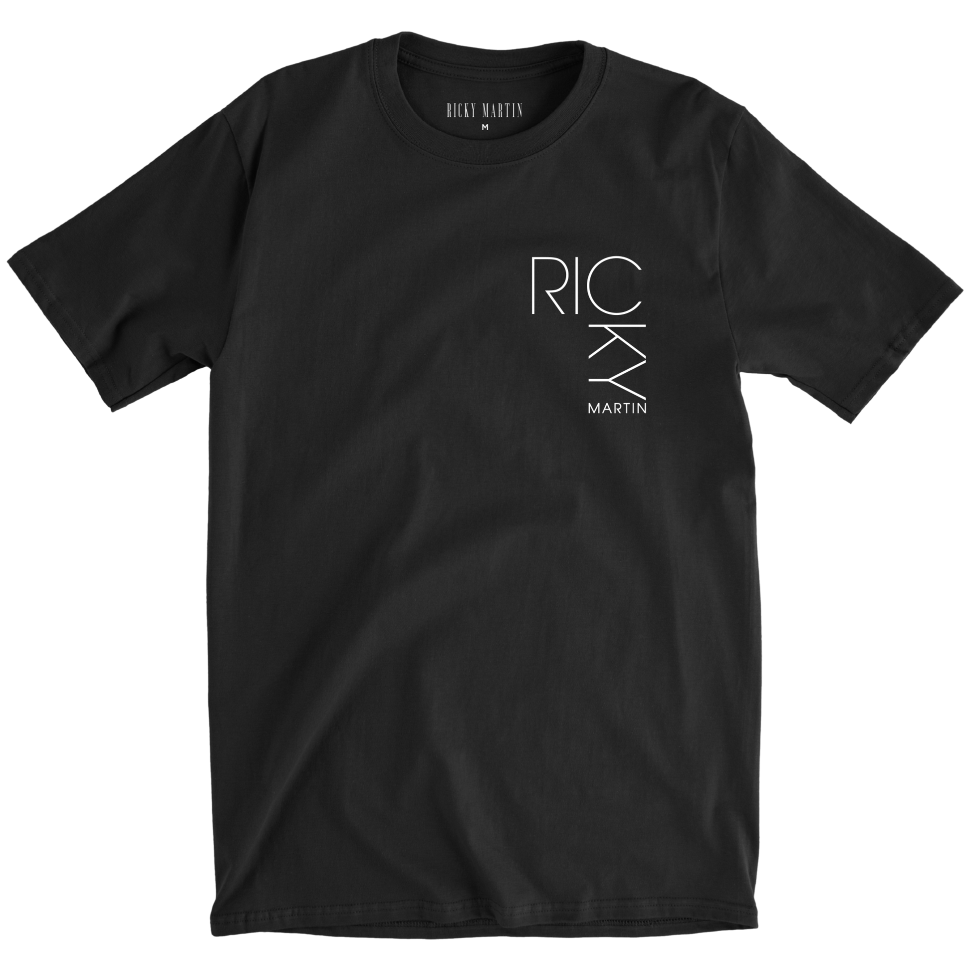 Black t-shirt with 'RICKI MARTIN' logo on a white background