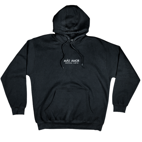 Black hoodie with text on a white background