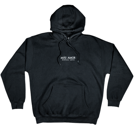 Black hoodie with text on a white background